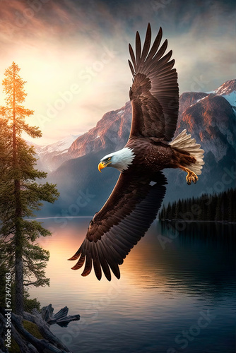  Freedom in nature. Eagle. Generative AI photo