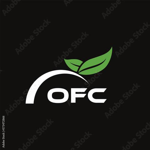 OFC letter nature logo design on black background. OFC creative initials letter leaf logo concept. OFC letter design.