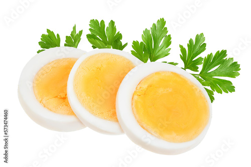 Fényképezés boiled egg slice isolated on white background