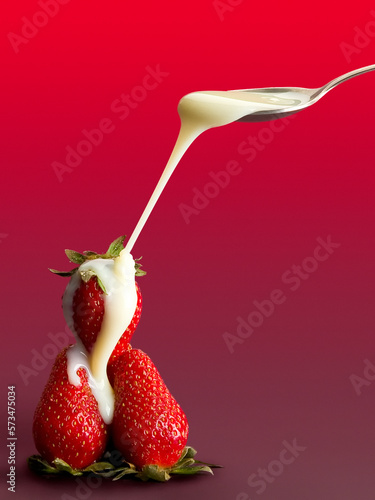 strawberries with condensed milk diagonal jet photo