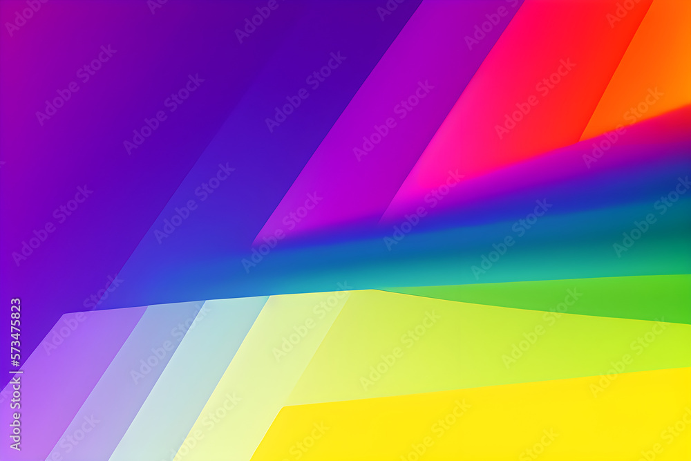Abstract rainbow gradient background with 3d geometrical shapes, retrowave style. Generative AI