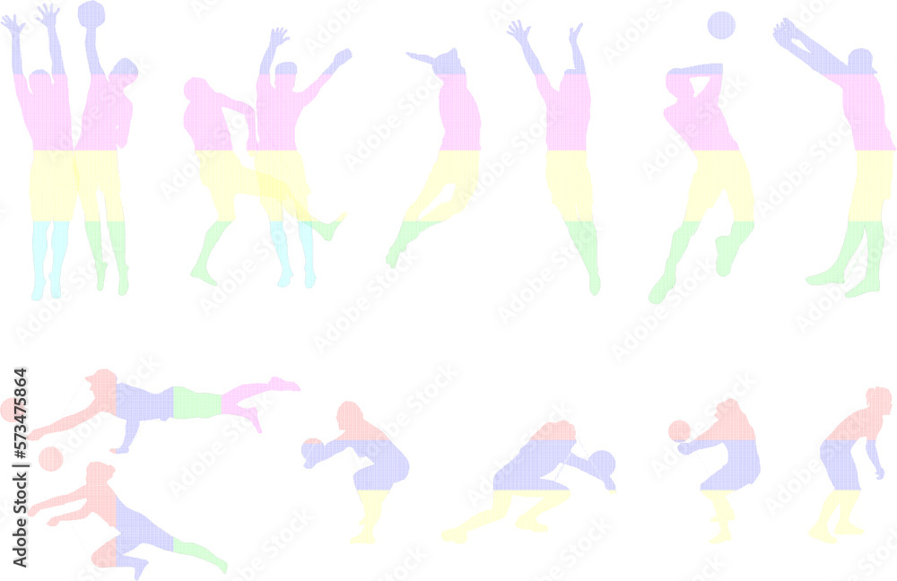Colored volleyball player silhouette illustration vector sketch