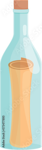 Floating paper bottle icon cartoon vector. Sea letter. Scroll note