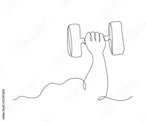 abstract arm of a bodybuilder, athlete with dumbbells, hand-drawn, continuous monoline, drawing in one line