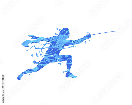 Fencing Man silhouette icon of blue paint
