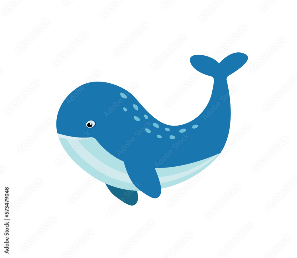 Cute cartoon whale swims isolated on a white background. Vector logo illustration of ocean life. Cute cartoon whale swims isolated on a white background. Vector logo illustration of ocean life.