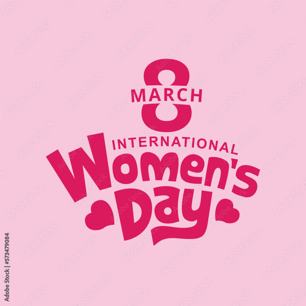 March 8, Happy Womens Day Lettering vector Logo design for greeting card, banner, poster, social media. International Women's Day typography, lettering, calligraphy.