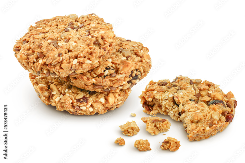 Granola cookie isolated on white background with full depth of field. Granola cookie isolated on white background with full depth of field.