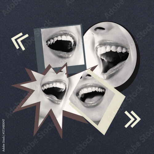 Φωτογραφία Gossip, empty talk, rumor, ridicule, yellow press concept, contemporary art collage