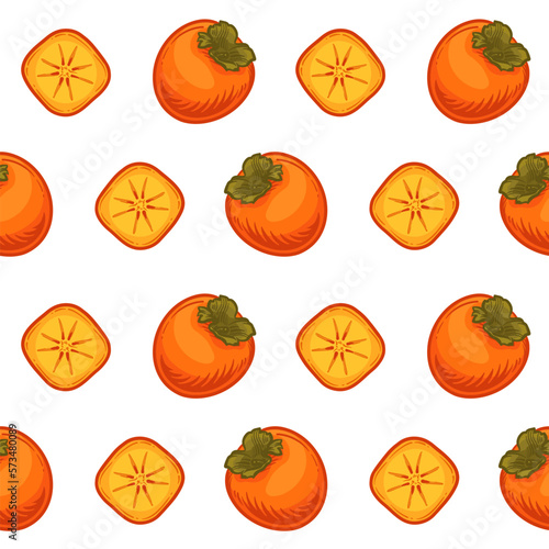 Persimmon, vector illustration. Seamless pattern with persimmon.