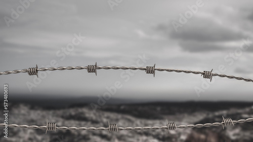 The barbed wire in war zone for military or criminal concept 3d rendering