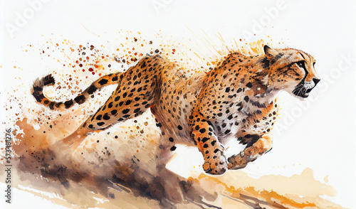 Cheetah running watercolor style painting created with generative AI 1