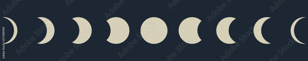 Moon phases vector icon. Phases of the moon on night background. Eps 10. Moon phases vector icon. Phases of the moon on night background. Eps 10.