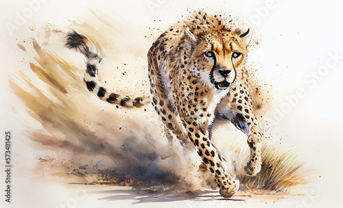 Cheetah running watercolor style painting created with generative AI 6
