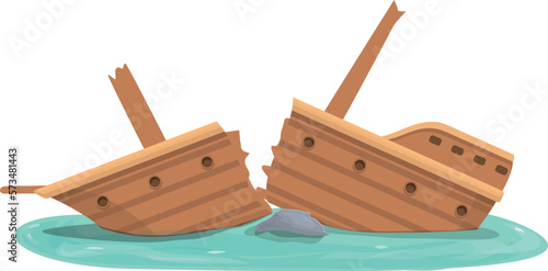 Sea shipwreck icon cartoon vector. Old ship. Ocean island