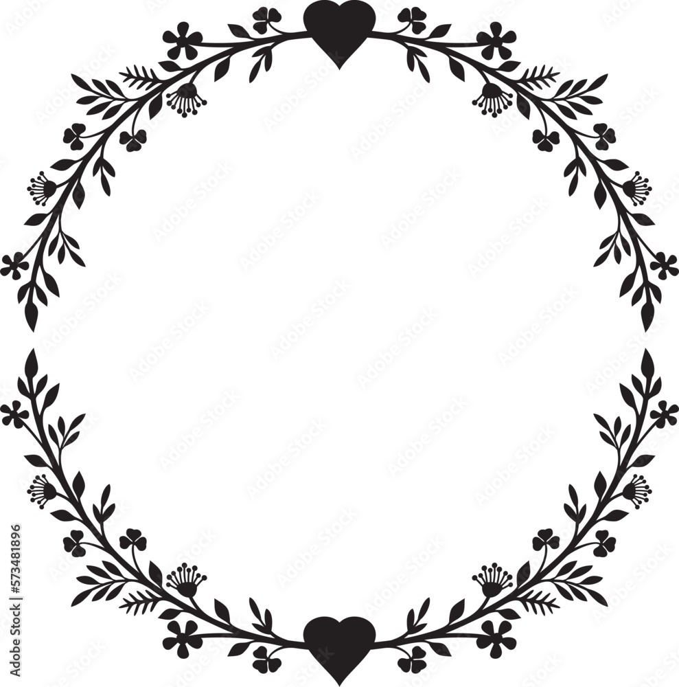 Fototapeta premium Floral wreath with heart (flower circle). Vector illustration.