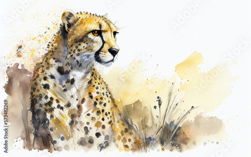Cheetah portrait watercolor style painting created with generative AI 9