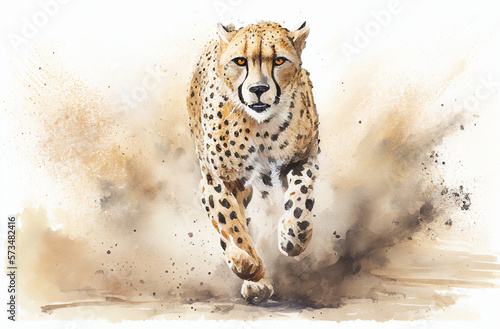 Cheetah running watercolor style painting created with generative AI 12