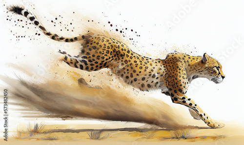 Cheetah running watercolor style painting created with generative AI 11