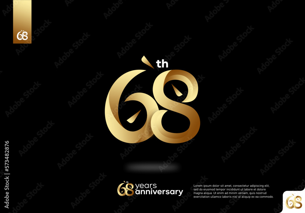 Number 68 gold logo icon design, 68th birthday logo number, 68th anniversary.