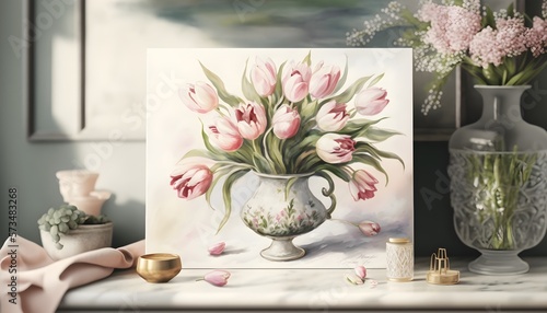 Wallpaper Mural Pink Tulips in a vase Torontodigital.ca