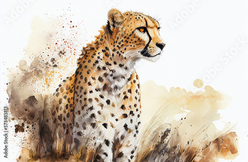 Cheetah portrait watercolor style painting created with generative AI 3