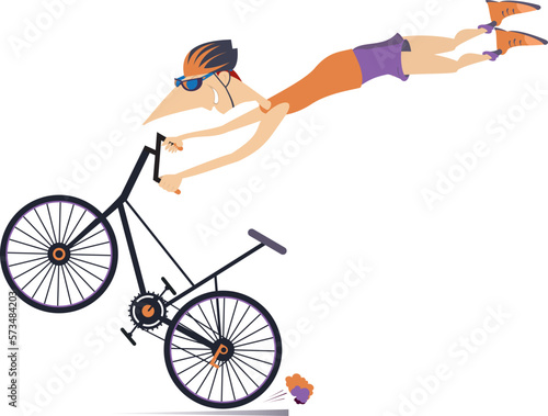 Biker cycling bicycle sport.
Cycling bicycle extreme high jump. Cyclist man making a trick on the bike
