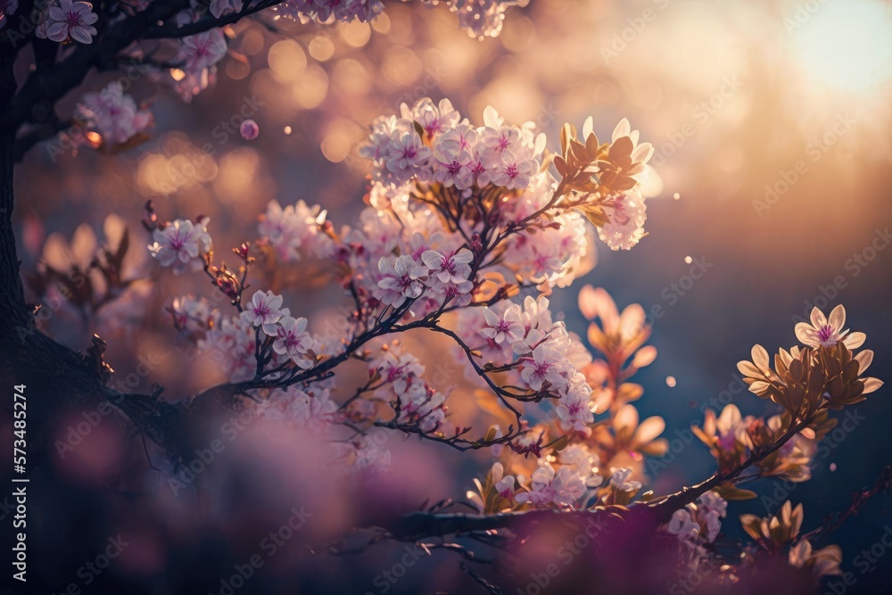 Cherry blossom closeup. Generative AI Cherry blossom closeup. Generative AI