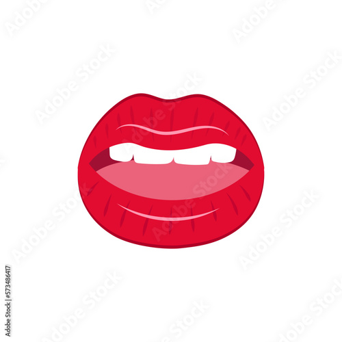 Mouth. Image of a parted mouth with white teeth and red lips.