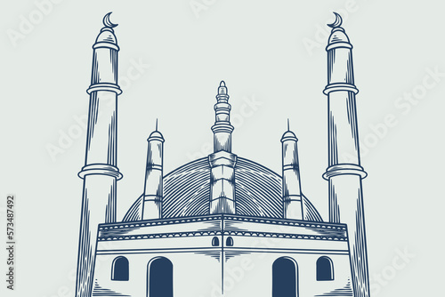 Hand drawing of big mosque ...