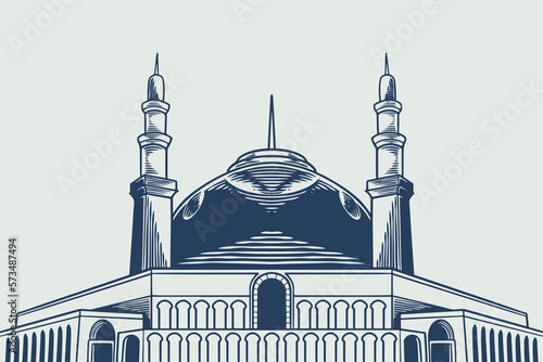 Hand drawing of big mosque ...