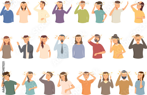 Fainting icons set cartoon vector. Person accident. People sleep