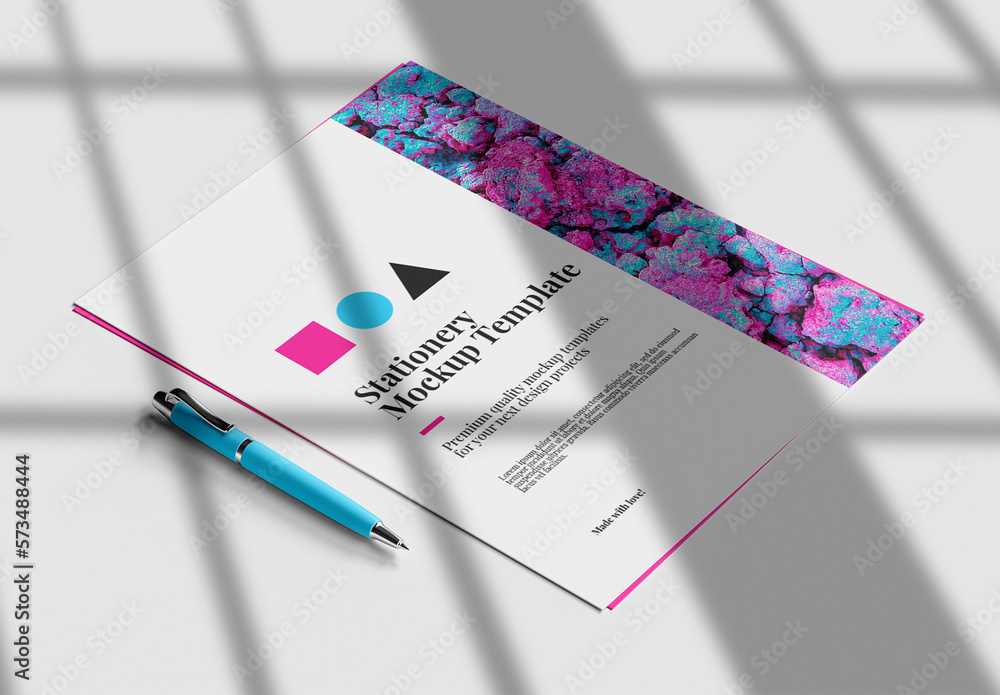 Paper and pen Stationery Mockup Stock Template | Adobe Stock