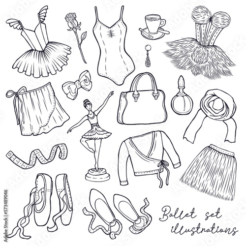 Ballet set illustration drawn by hand