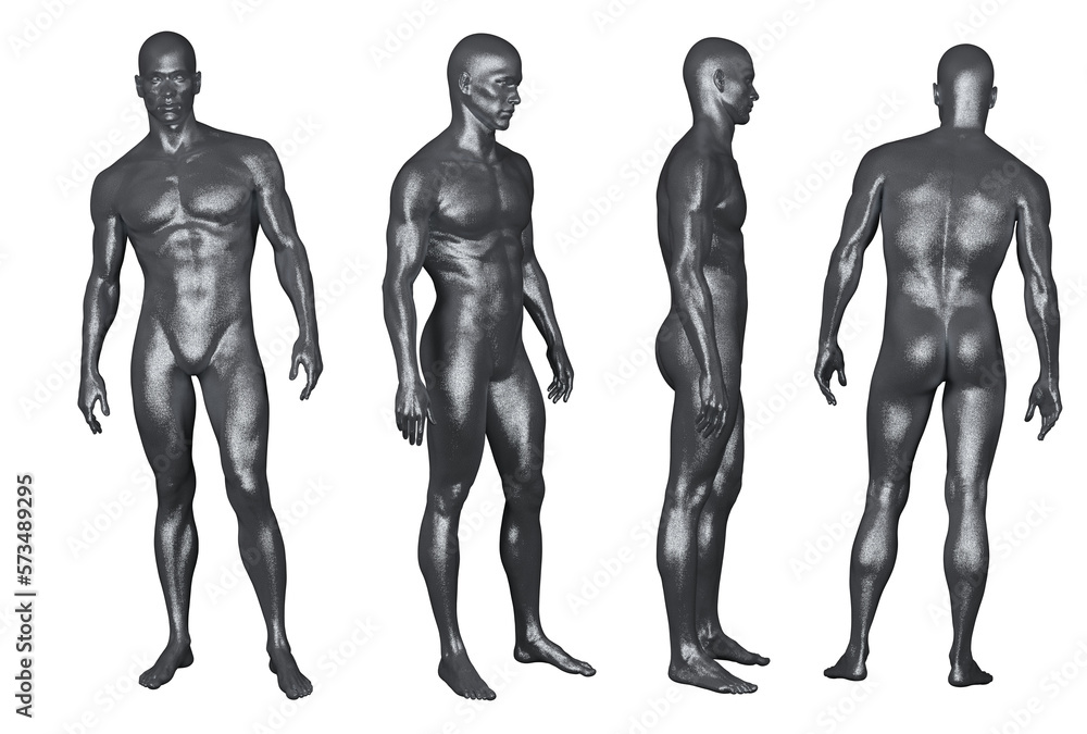 3D Render : Portrait of silver, iron metal texture male character is standing, PNG transparent 3D Render : Portrait of silver, iron metal texture male character is standing, PNG transparent