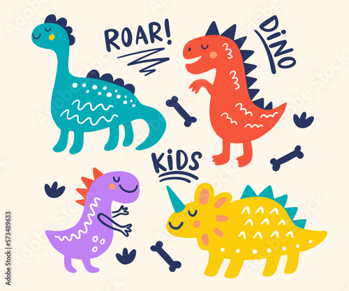 Cute Dinosaur Vector illustration, Hand drawn Dino kids drawing