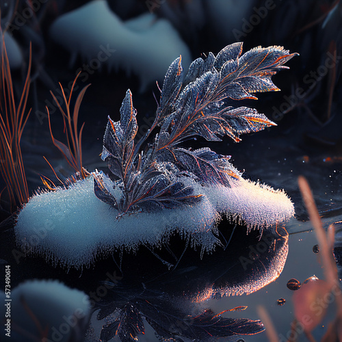 close up of a plant in winter