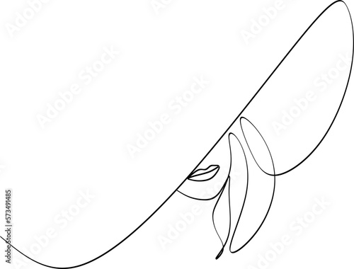 Abstract linear woman in hat. Minimal portrait. Head fashionable accessory. One line continuous. Beauty and glamour concept. Cap headgears for lady. Hand drawn vector illustration.