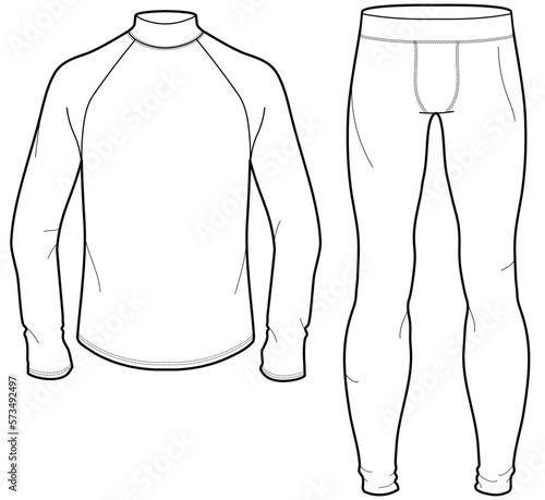 mens base layer set flat sketch vector illustration technical cad drawing template