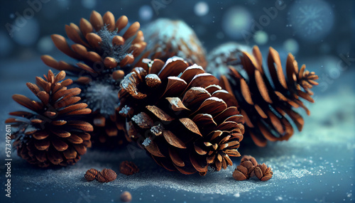 christmas decoration with cones and pine cones, ai generated