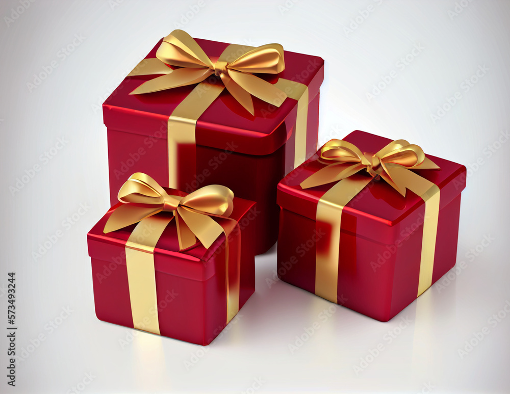 Red boxes with a gold bow. Generative ai Red boxes with a gold bow. Generative ai
