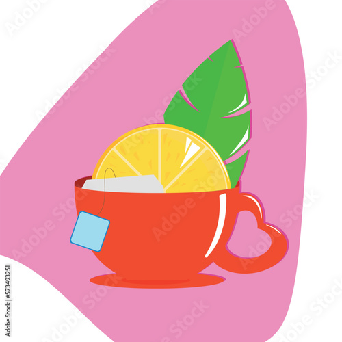 lemon, lemon tea, cup, tea bags, red cup with lemon