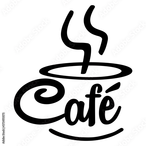 Fototapeta na wymiar Logo aislado cafetería. Letras palabra café en español en texto manuscrito con forma de taza de café con humo