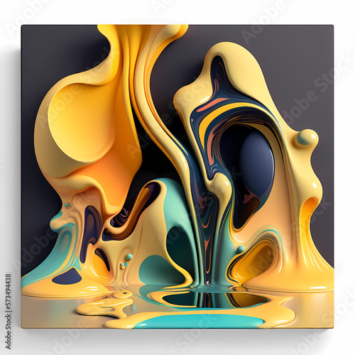 Abstract amorphous dripping 3d shapes background. AI generatve imagery. Vibrant, eye-catching shapeless sculpture. Surrealistic running liquid illustration
