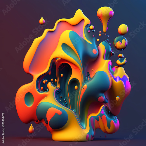 Abstract amorphous dripping 3d shapes background. AI generatve imagery. Vibrant, eye-catching shapeless sculpture. Surrealistic running liquid illustration
 photo
