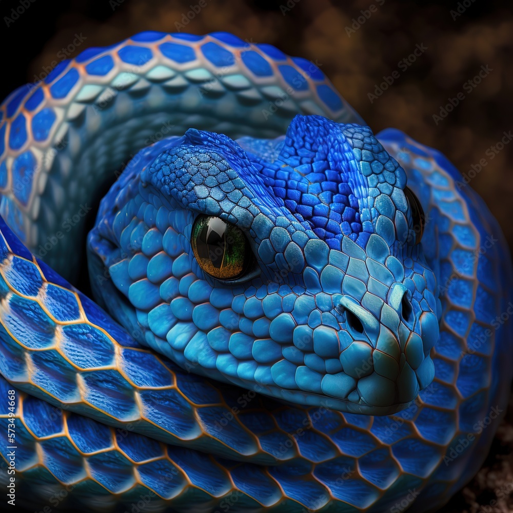 Fototapeta premium Blue viper snake closeup face.