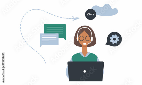 Customer service worker african woman with headsets service or consult customers on computers.Hotline operator work 24/7, global online technical support, Call center, call processing system. Raster