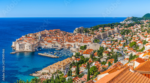 Dubrovnik, Croatia: Panoramic aerial view of the old town and old port