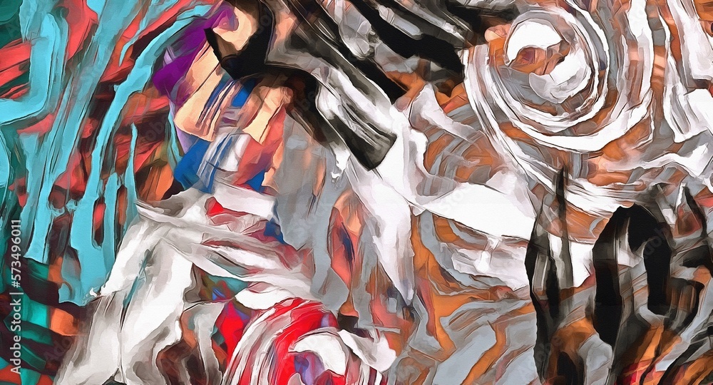 Abstract psychedelic fractal background of stylized watercolor illustration, colored chaotically blurred spots and paint strokes of different sizes and shapes