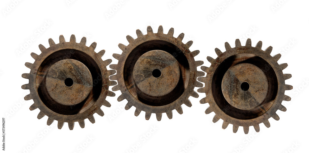 Wooden gears isolated on white background Wooden gears isolated on white background